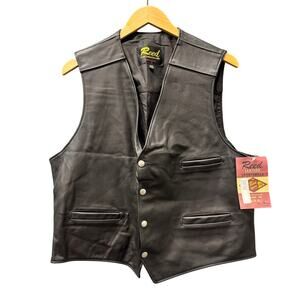 Reed Leather Vest Mens‎ Large 46 L Black Snap Up Motorcycle Union USA NOS NEW